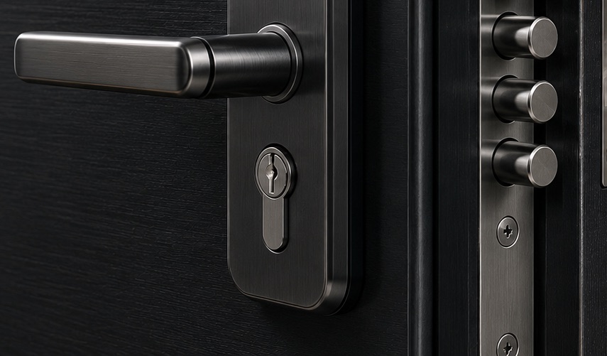 Serrure multipoints et poignée d'une porte blindée